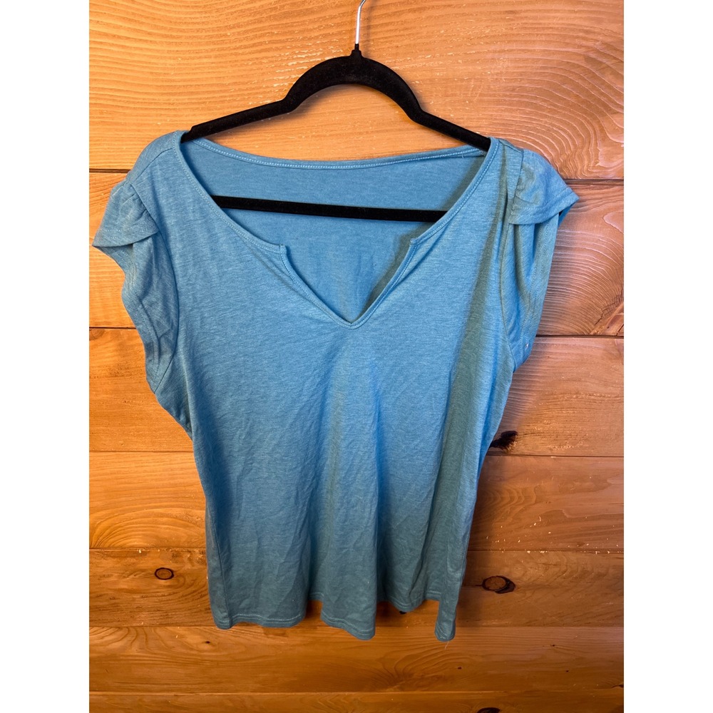 Lake Blue Women's Top,‎ V-Neck, Ruffle Cap Sleeves, Casual Blouse, Large Summer